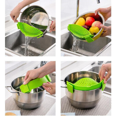 

MyMei Kitchen Green Silicone Clip On Snap Water Strainer Colander Bowl Pan Pot Tool