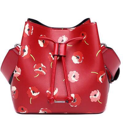 

Venuco original print female bag Messenger bag retro wild bucket bag fashion shoulder bag wide shoulder strap R04S303 cherry red