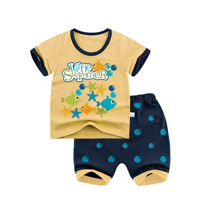 

Yue Tong Lai children's suit summer boy short-sleeved T-shirt harem pants suit summer Y1908 swimming small fish 120