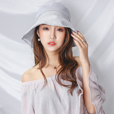 

MSEK WMZ170769 hat female Korean version of the big cloth along the sunset hat sun hat beach hat to send wind rope light gray