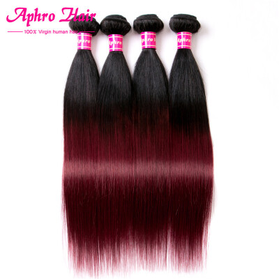 

Aphro Hair 8A Human Virgin Ombre Hair 4 Bundles Brazilian Straight Hair Extension 8-28 Inch 1b-99J Color