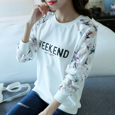 

VIVAHEART students outside the letter of the hollow long sleeves T-shirt female printing sweater loose jacket VWWY171242 white