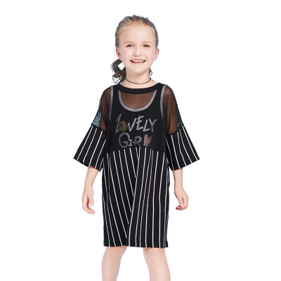 

Balabarra BALABALA female middle boy short sleeve suit summer middle child two-piece half-sleeved female 28112170166 black and white tone 150