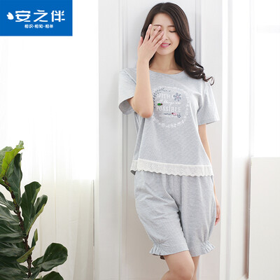 

Anzhiban anzhiban pajamas 2017 лето новые с короткими рукавами сладкие полосы домашний сервис тонкие наборы 72K7259 серый M