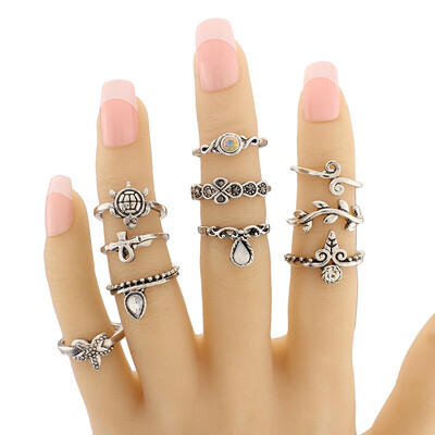

10Pcs Vintage Retro Womens Rings Set Boho Gothtic JewelryWomens Rings