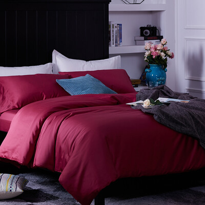 

Langsha bedding home textiles 60 high-density solid color satin four-piece cotton cotton bed linen quilt cover pillow bedding suite red Fei 18-20 m bed quilt 220 240cm