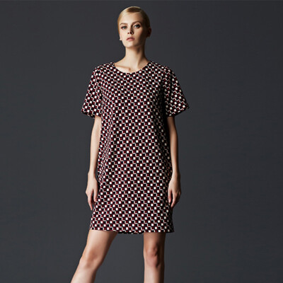

Marc Rebecca short-sleeved dress freshly printed round neck Slim dress 52196E red print M code