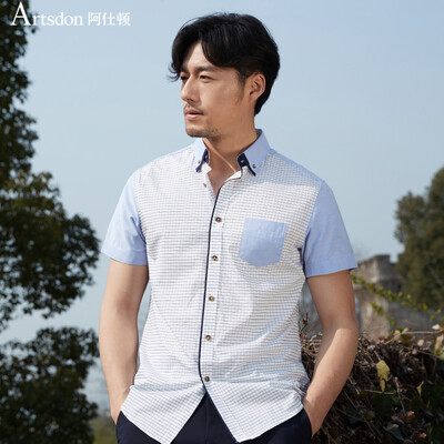 

Ashton Summer Stitching Business Casual Slim Удобная мужская рубашка с коротким рукавом с длинным рукавом 165 / S A14217490