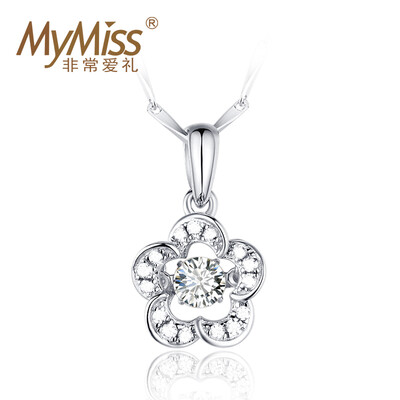 

Mymiss Mosaic Swarovski Zircon Necklace 925 Silver Pendant with Jewelry Gift Glamorous Plum Blossom