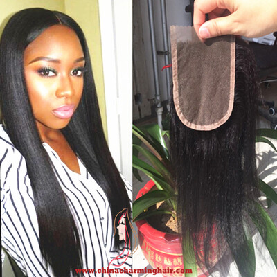 

Brazilian Light Yaki Lace Closure Permed Yaki Coarse Yaki Closure Virgin Human Hair Closure With Part Swiss Lace Bleached Knots