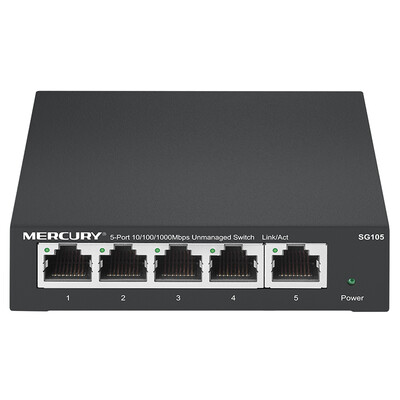 

Меркурий (MERCURY) SG105 5-портовый гигабитный стальной пластинчатый коммутатор 4-портовый сетевой кабель сетевой дистрибьютор домашний общий контроль проект шунт