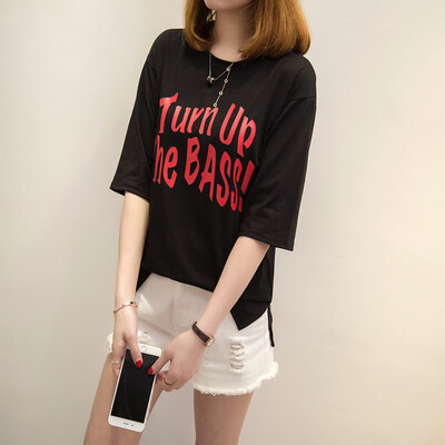 

VIVAHEART Korean casual loose letter print T-shirt round neck short sleeve jacket female VWTD174142 white M