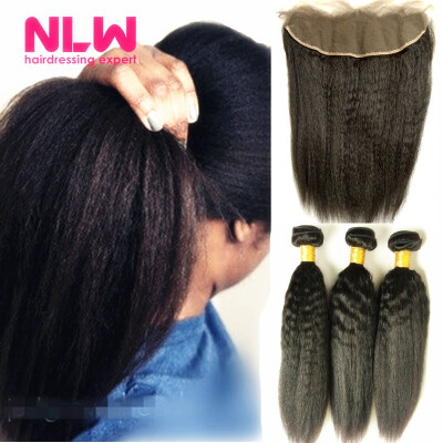 

N..W. 10A Brazilian virgin human hair 3 bundles with frontal Kinky straigh hair weaves with frontal