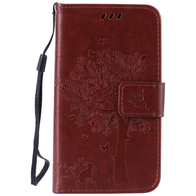 

Brown Tree Design PU Leather Flip Cover Wallet Card Holder Case for LG K4