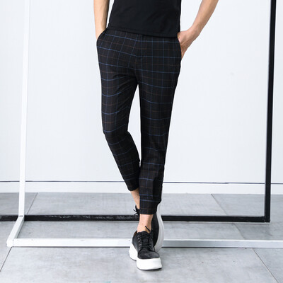 

YOMS Men's casual pants male straight trousers Korean version of the woven single wear lattice tide men's casual pants 02267 coffee color M170