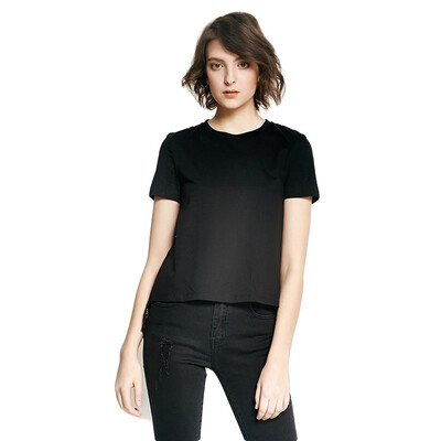 

UR ladies women&39s round neck lace stitching short sleeve T-shirt WG24R4EN2000 deep black