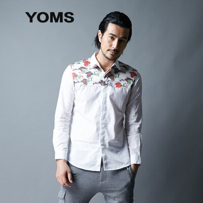 

Excellent men (YOMS) long-sleeved shirt male Slim youth business casual fine cotton personalized print shirt 52221550 white