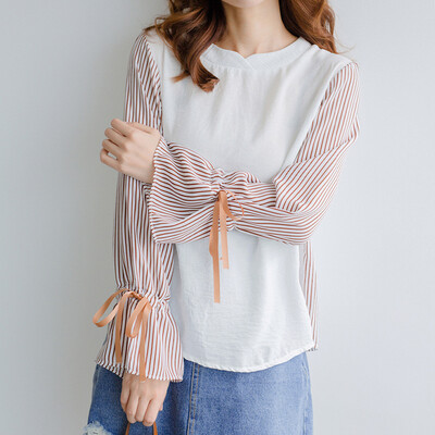 

City Plus CITYPLUS Arts Fan Stripe Tie Speaker Long Sleeve T-Shirt Tide Tide CWTC173460 Khaki
