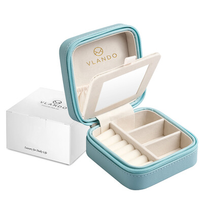 

Vlando VLANDO jewelry box portable compact makeup mirror jewelry box storage box girlfriends birthday gift gift box VJ14007 simple blue