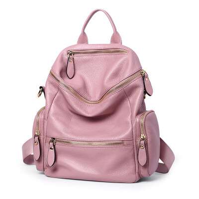 

NAWO ladies shoulder bag leisure travel backpack female large capacity first layer cowhide fashion simple soft leather bag NW6162101 pink
