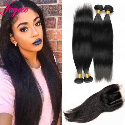 

1B Brazilian Straight Virgin Hair with Closure 4 Bundles With Closure Straight Weave With Closure Brazilian Bundles With Closure