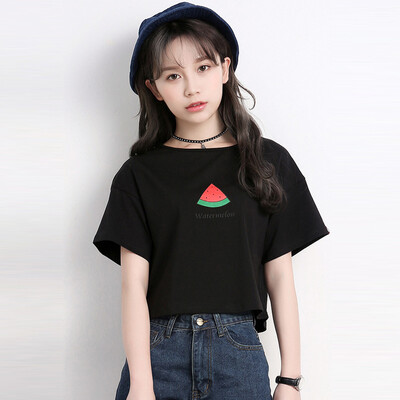 

City plus CITYPLUS art Fan high waist exposed umbilical round neck short loose short bottomed shirt short sleeve T shirt CWTD174166 black