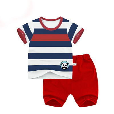 

Yue Tong Lai children's suit summer boy short-sleeved T-shirt harem pants summer suit Y1914 striped panda 150