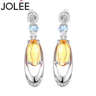 

Feather JOLEE natural crystal earrings S925 silver earrings dinner wedding dress simple earrings send his girlfriend honor wife gift yellow