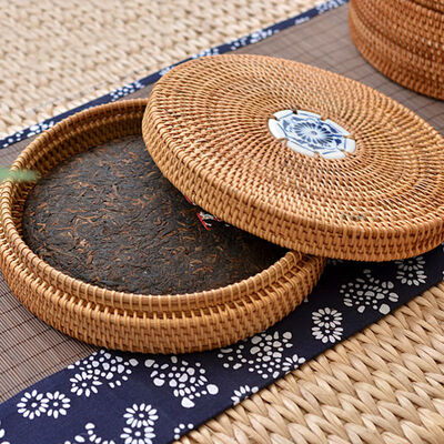 

Handmade Rattan Woven Pu-erh Tea Cake Storage Box Canister Kitchen Container Small for one 357g puer cake