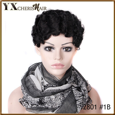 

YXCHERISHAIR Cheap Synthetic Short Wigs 8" 120g Kinky Curly Water Wave Brazilian Human Hair