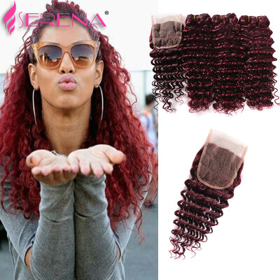 

Top Closure Hair Burgundy Brazilian Hair Deep Wave Curly 4pcs Lot 8-30inch Brazilian Deep Wave Red Human Hair 99j Bohemian Hair