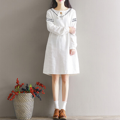 

CITYPLUS Art Retro Round Collar With Embroidered Cotton&Cotton One Piece CWQZ172471 White M