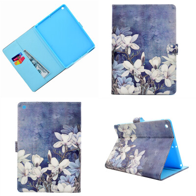 

White flowers Style Classic Flip Cover with Stand Function and Credit Card Slot for Apple iPad 5/iPad Air