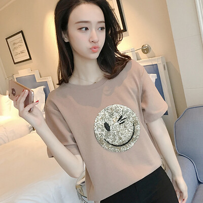 

VIVAHEART Smile Pattern T-Shirt Short Sleeve Women&39s Easy Korean T-Shirt VWTD173441 Brown