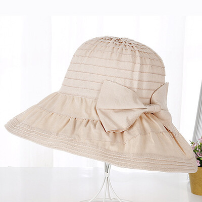 

MSEK WMZ170773 hat female big along the sun hat flight bowknot sun hat tide beige