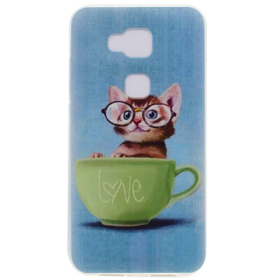 

Glasses cat Pattern Soft Thin TPU Rubber Silicone Gel Case Cover for Huawei G8/GX8