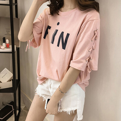 

Long Yue Women&39s Letter Print Short Sleeve T-Shirt Banded Casual Round Shirt Sleeve LWTD174103 Pink M