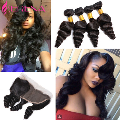 

7A Brazilian Ear to Ear Lace Frontal Closure with Bundles Brazilian Virgin Hair Loose Wave with Closure 4 Bundles with Frontal