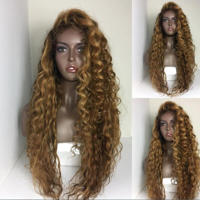 

New 150% Density Brazilian Ombre Blonde/Brown Loose Curly Wigs Lace Front Wigs With Baby Hair Remy Hair Full lace Humen Hair Wigs