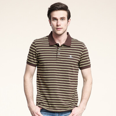 

Camel (CAMEL) men's T-shirt men's business casual striped lapel short-sleeved cotton T-shirt X5B203137 coffee XXXL