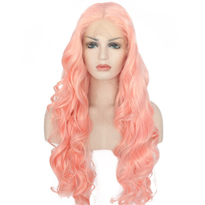 

Anogol Glueless Pink Long Body Wave Peruca Laco Sintetico Heat Resistant Fiber Natural Hair Wigs Synthetic Lace Front Wig