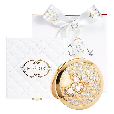 

Mika (MECOR) Clover series make-up mirror birthday gift to send his girlfriend to send his girlfriend to send his wife shell + diamond inlaid gold-plated portable mirror gift box packaging 7106G