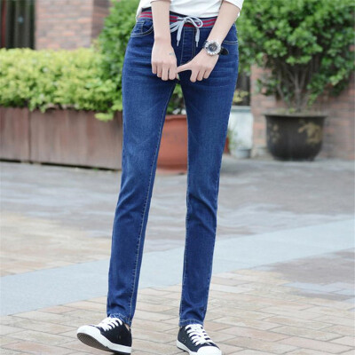 

VIVAHEART Korean casual high waist elastic waist jeans female elastic Slim pants VWKN171137 light blue 26