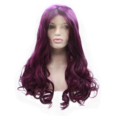 

Anogol Deep Purple Peruca Laco Sintetico Heat Resistant Natural Wigs Long Water Wave Synthetic Lace Front Wig