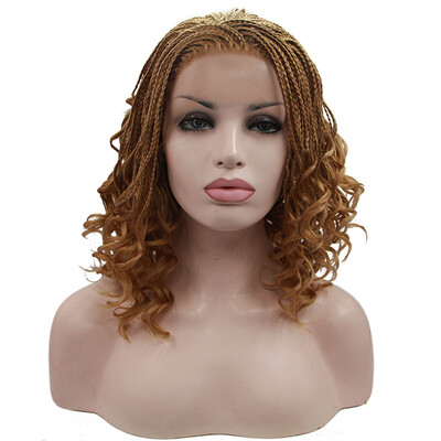 

Anogol Braids Handmade Brown Glueless Peruca Laco Sintetico Heat Resistant Fiber Wigs Synthetic Lace Front Wig