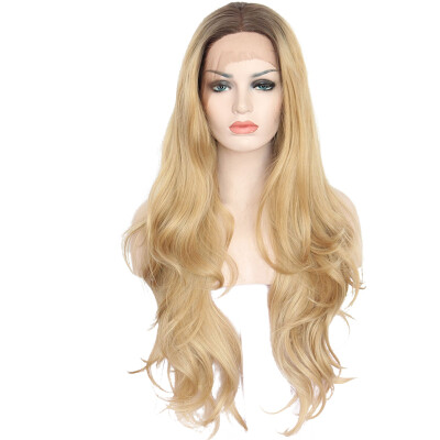 

Anogol Long Loose Wave Dark Roots Ombre Blonde Peruca Laco Sintetico Natural Hair Wigs Synthetic Lace Front Wig