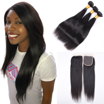 

Brazilian Virgin Hair 3 Bundles with Closure Cheap Brazilian Straight Hair Weave Bundles Cy May Hair Products Top Lace Closure