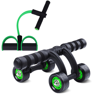 

Kisson KANSOON sit-ups fitness equipment pedal pulls four rounds of healthy belly round sets of leather pull rope puller abdominal muscle wheel set green