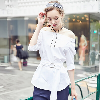 

Yixiang Li Ying 2017 spring new word collar with waist five sleeves shirt shirt 970311328 white L