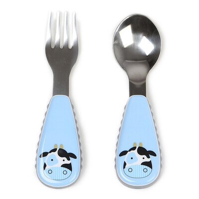 

SKIP HOP cute zoo stainless steel fork spoon tableware combination cartoon pattern child fork spoon suit - cow more than 12 months US imports